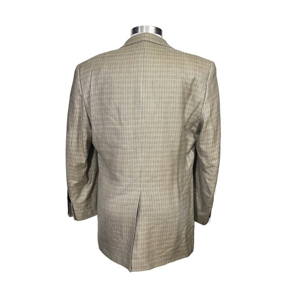 Ralph Lauren Chaps 100% Silk Tan Houndstooth Print Suit Jacket Sz 42L Blazer - Picture 5 of 14